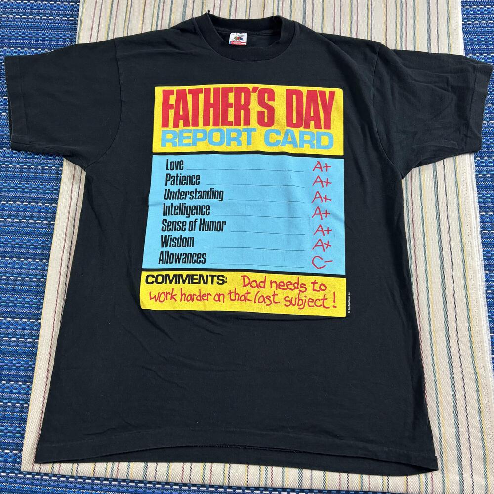 Vintage Father's Day Report Card Shirt Mens XL Black Fruit Of Loom Funny Tee